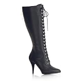 4 Inch Sexy Knee Hi Boot With Elasticated Panel Single Sole Lace Up Pointed Toe Black... by Unknown