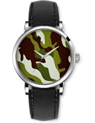 SPRAWL Aanalog Fashion Series Silver Ladies Watches of Genuine Black Leather Strap,Unique Wrist Watch for Women Girls Designed with camouflage
