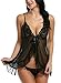 Avidlove Women Lingerie Lace Babydoll V Neck Sleepwear Mesh Chemises Black