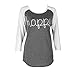 Fedi Apparel Womens 3/4 Sleeve Crew Neck Blouse Loose Shirt Letter/Floral Print Top (XXXL, Gray)