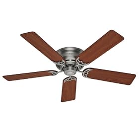 Hunter 20807 Low Profile III 52-Inch 5 Walnut/Light-Cherry Blades Ceiling Fan, Antique-Pewter