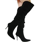 BLACK Suede Slouch Boots Thigh High-High Heel Women's Boots NEW