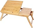 Songmics 100% Bamboo Portable Laptop Desk Foldable Breakfast Serving Bed Tray w' Tilting Top and Drawer ULLD00N