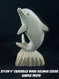 Art of Bali Zen Garden Hand Carved Crocodile Wood Jumping Dolphin Statue ST15W