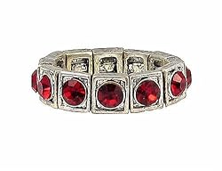 Ring - R45 - Swarovski (tm) Crystal Stretch - Square Style - Size Lg ~ Siam Red