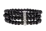 Triple Strand Black Fashion Bead Cubic Zirconia Bracelet (6mm)