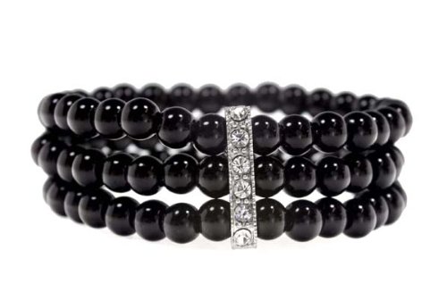 Click here to buy Triple Strand Black Fashion Bead Cubic Zirconia Bracelet (6mm).