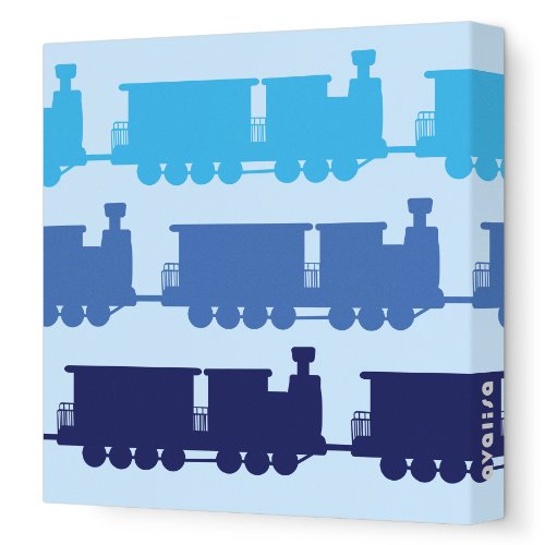 Avalisa Stretched Canvas Nursery Wall Art, Train, Blue, 18″ x 18″
