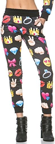 Emoji Printed Jogger Pants in Black (Plus Sizes Available)