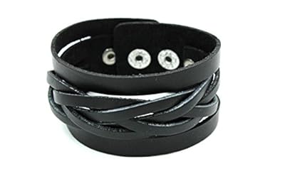 Modern Fantasy Classical Black Braided Length Smooth Surface Snap Closure Length Leather Wrap Bracelet