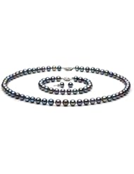 AA+ Quality, 7.5-8.0 mm, Black Color Treated Freshwater Pearl Set