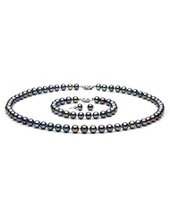 AA+ Quality, 7.5-8.0 mm, Black Color Treated Freshwater Pearl Set