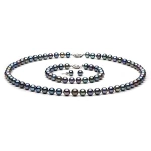 AAA Quality, 7.5-8.0 mm, Black Color Treated Freshwater Pearl Set