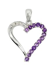 Sterling Silver Cut-out Heart Pendant w/ 2mm Brilliant Cut Natural Amethyst Stones, 3/4 inch (21 mm) tall; w/ 18 in. Box Chain