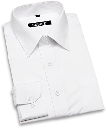Lelife Men's Long Sleeve Wrinkle Free Color Dress Shirt White Size M