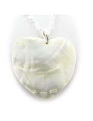 Mother of Pearl Shell Heart Pendant Sterling Silver Heart Chain Necklace Italy 30 inch
