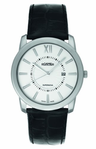 See Roamer of Switzerland Men's 935856 41 23 09 Supernova 42mm White Dial Black Leather Date Watch Details