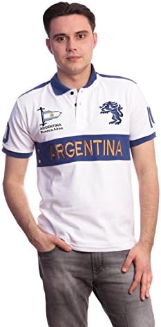Men Slim Fit Polo Country Shirt- Argentina (Large, White/Navy)