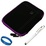 Black with Purple Edge Premium Nubuck Neoprene Sleeve Carrying Case with Exterior Zippered Accessory Pocket for Creative Ziio 7-Inch Android 2.2 Wireless Entertainment Tablet fits (8GB, 16GB) + White – Executive Stylus Pen with Laser Pointer and LED Light + SumacLife TM Wisdom*Courage Wristband