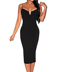 Sexy V-neck Polyester/Spandex Spaghetti Strap Plunging Neck Club Dress/Party Dress/Midi Dress 
