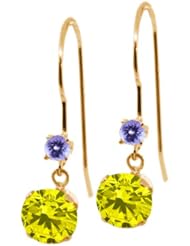 1.26 Ct Round Canary Diamond Blue Tanzanite 14K Yellow Gold Earrings