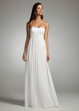 David's Bridal Chiffon Gown With Beaded Strapless Bodice Style 54602-b