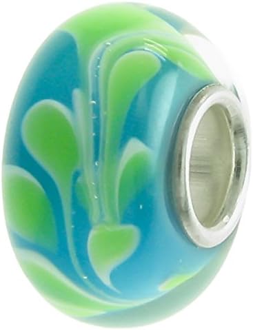 925 Sterling Silver Round Flower Blue Glass Bead For European Charm Bracelets