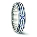 Titanium Triple Groove Blue Anodized & Blue Sapphire Wedding Ring Band Size 6 by Edward Mirell