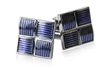 Ribbed Four Piece Purple Enamel Square Silver Cufflinks with Presentation Box
