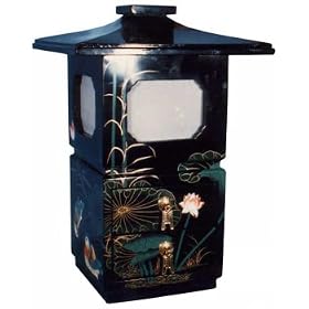 Asian Lantern style table accent lamp - hand painted black lacquer by Reorient