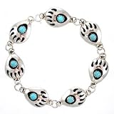 Native American Bear Paw Link Bracelet in Sterling Silver and Turquoise, #11315