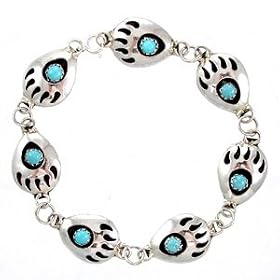 Sterling Silver and Turquoise Bear Paw Link Bracelet, #11315 by Taos Trading Bracelets