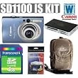 Canon PowerShot SD1100IS 8MP Digital Camera with 3x Optical Image Stabilized Zoom (Blue) + Transcend TS4GSDHC6 4GB SDHC SD 2.0 SPD Class 6 Card +Delkin Devices ALL-IN-1 Card Reader + Samsonite Perfect Fit Digital Photo Bag + Screen Protectors