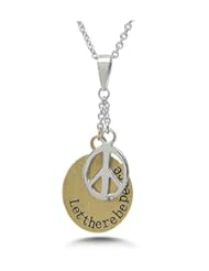 Sterling Silver Two Tone Dangling Peace Sign Necklace