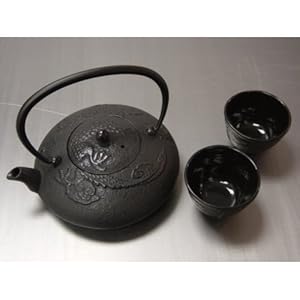 Japanese Cast Iron Tea Pot Tea Set /dragon Black