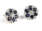 14K White Gold Flower Stud Earrings 7MM, Enhanced with Sapphire and Prong Set Diamonds