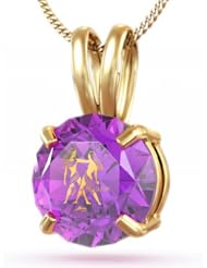 14kt Gold Gemini Necklace: Zodiac Necklace with Inscriptions of 24kt Gold on CZ