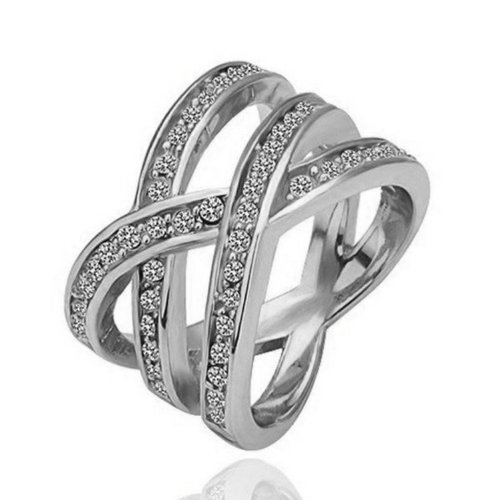 Yoursfs Birds Nest Triple Row Twisted Austrian Crystal Cocktail Wide Ring 18k White Gold Plated