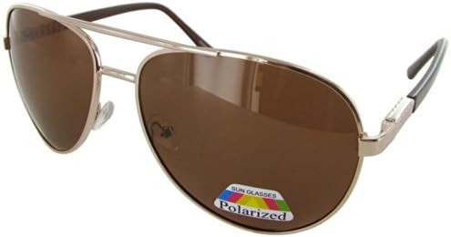 Polarized Eyewear PL113 Metal Frame Aviator Style Sunglasses, Gold-Brown