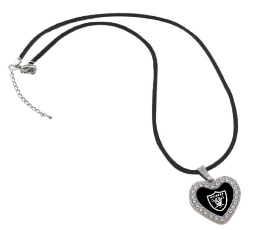 NFL Oakland Raiders Reversible Crystal Heart Pendant with Silk Cord