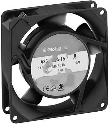 Globe Motors A36-B10A-15T3-000, Fan; AC; 115V; 92x92x25mm; Sq; 28/35CFM; 9/12W; 34/38dBA; 3100RPM; Terminals