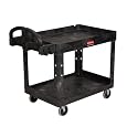 Rubbermaid FG452088 Black 500 lbs Capacity Utility Cart with Lipped Shelf and 5-Inch TPR Casters