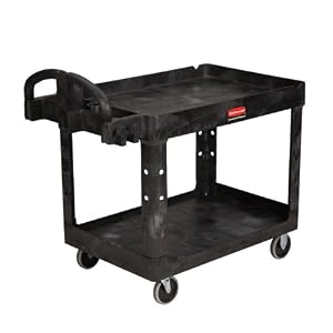 Rubbermaid 4520-88 Heavy-Duty 2-Shelf Utility Cart with Lipped Shelf (Medium) - Black