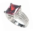 SilverBin Sterling Silver Engagement Style Prong Set Princess Cut Red CZ Ring with Clear CZ Accents