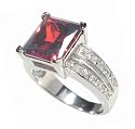 SilverBin Sterling Silver Engagement Style Prong Set Princess Cut Red CZ Ring with Clear CZ Accents