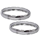 Rodium Plated Bangle Bracelets Pair Costume Jewelry in Indian-Style 2.3 inches