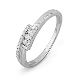 Sterling Silver Round Diamond Three Stone Bypass Fashion Ring (1/6 cttw)