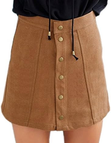 SUNLUCK Women's Faux Suedettte Button Front Plain A-line Mini Skirt