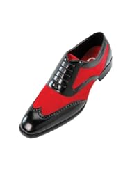 Shoes: Sio Mens Two-Tone Red Suede and Black Smooth Wingtip Oxford Dress Shoe: Style Brighton Red-005 9.5 D (M) US