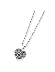 Genuine .925 Sterling Silver Marcasite Heart Locket w/Chain Necklace. 100% Satisfaction Guaranteed.